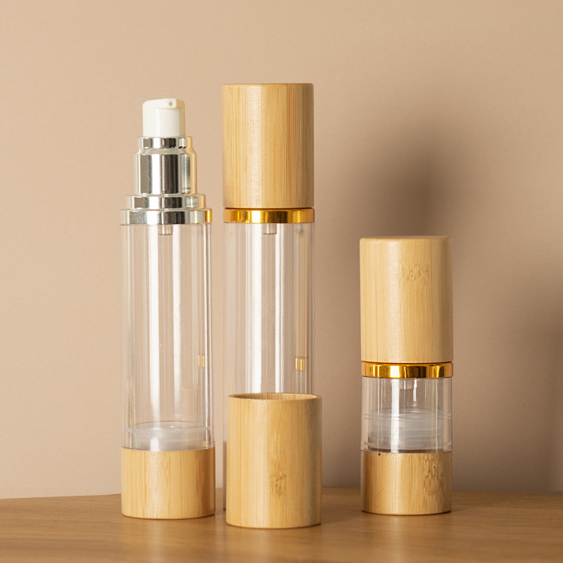 Bamboo Cosmetic Packaging 15ml 30ml 50ml 80ml 100ml 120ml Airless Pump Lotion Bottle Cosmetic Plastic Airless Bottle