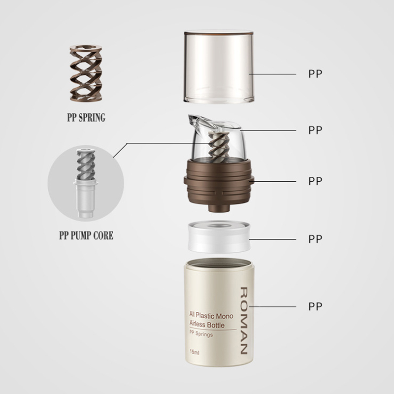 Barna műanyag levegő nélküli kozmetikai krém átlátszó pumpás flakon bőrápoló adagoló sminktartály krémgéles krémhez Barna műanyag levegő nélküli kozmetikai krém átlátszó pumpás flakon bőrápoló adagoló sminktartály krémgéles krémhez