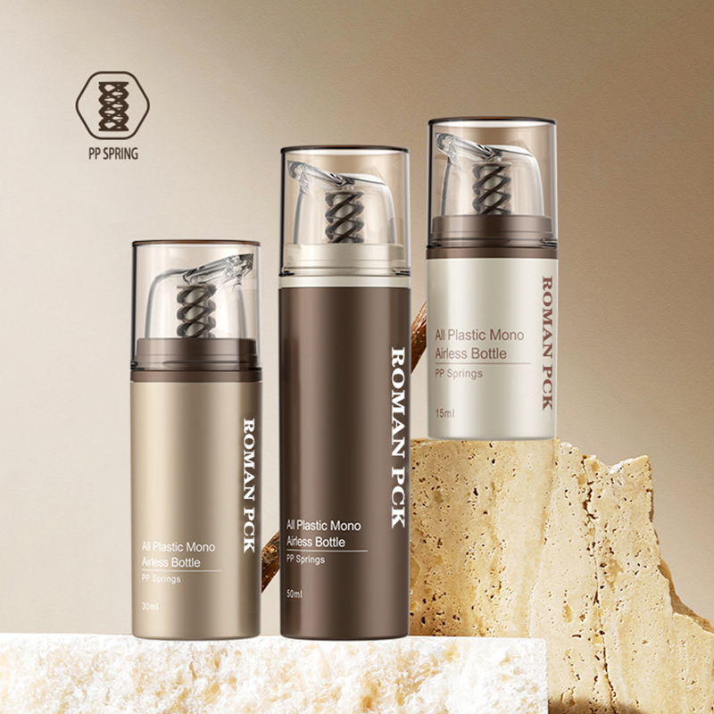 Barna műanyag levegő nélküli kozmetikai krém átlátszó pumpás flakon bőrápoló adagoló sminktartály krémgéles krémhez