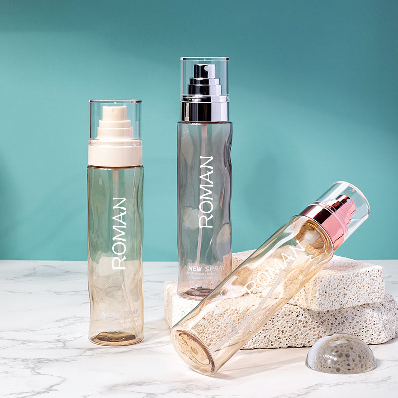 Átlátszó kerek kozmetikai műanyag spray toner palackok üres 100 ml 120 ml alapozó testápoló arany ezüst szérum pumpás flakon