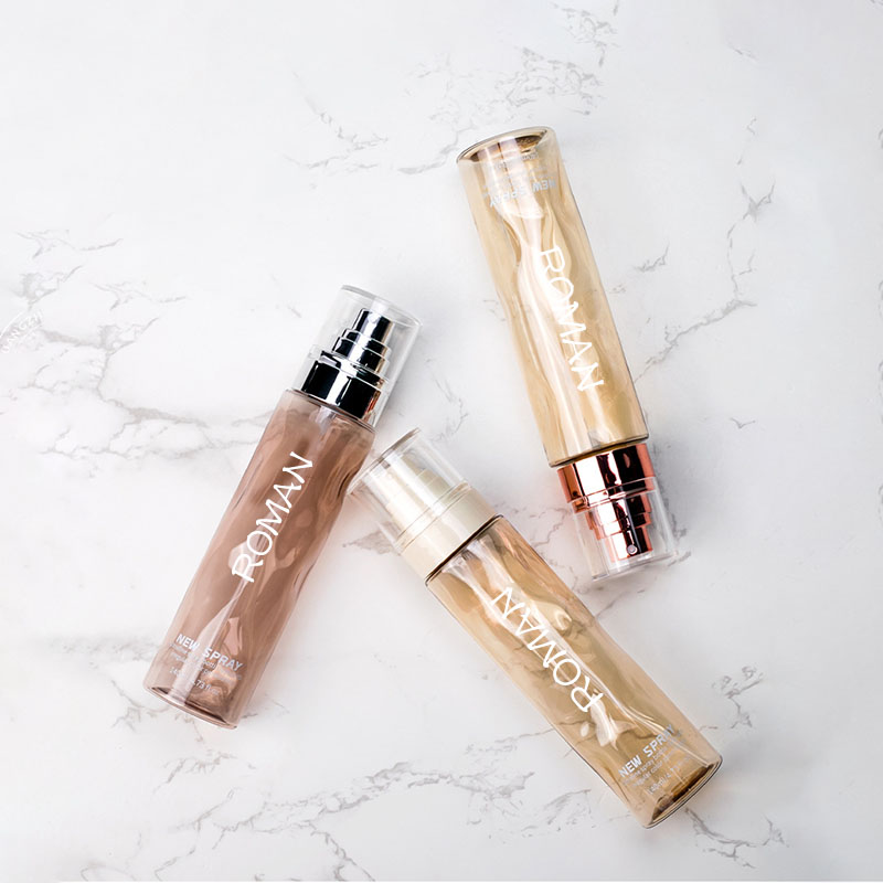 Átlátszó kerek kozmetikai műanyag spray toner palackok üres 100 ml 120 ml alapozó testápoló arany ezüst szérum pumpás flakon