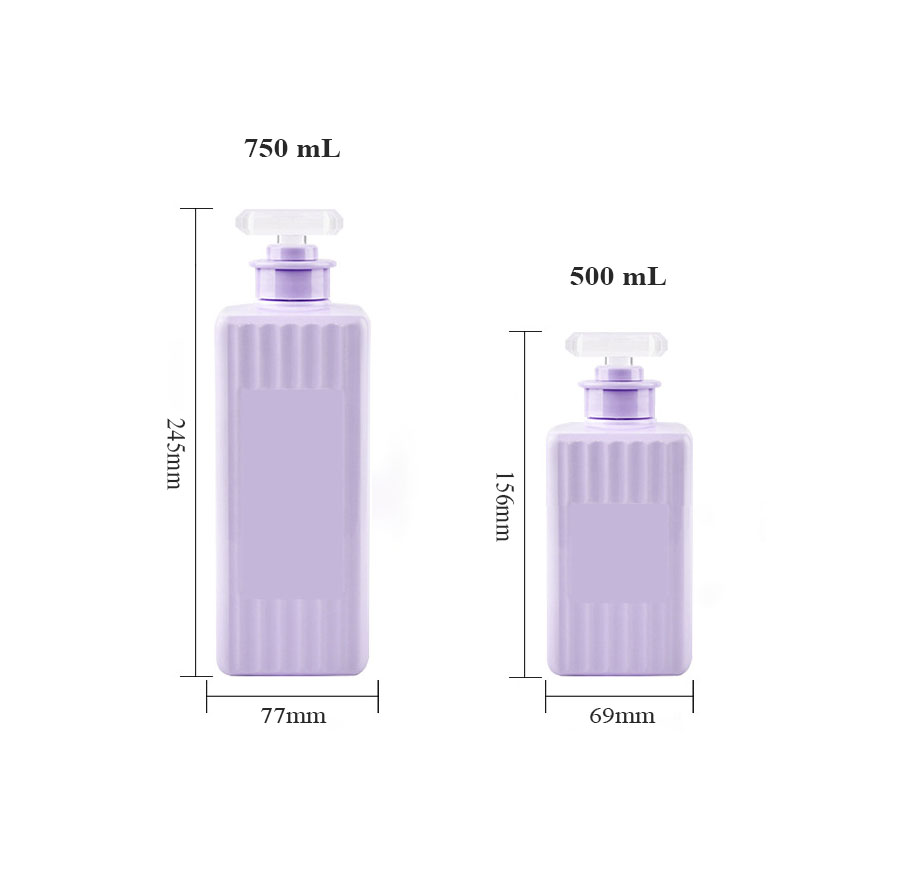 500 ml-es 750 ml-es négyzet alakú, műanyag kisállatápoló pumpás flakon csíkos felülettel hajolajos samponhoz és balzsamhoz, kozmetikai tartály 500 ml-es 750 ml-es négyzet alakú, műanyag kisállatápoló pumpás flakon csíkos felülettel hajolajos samponhoz és balzsamhoz, kozmetikai tartály