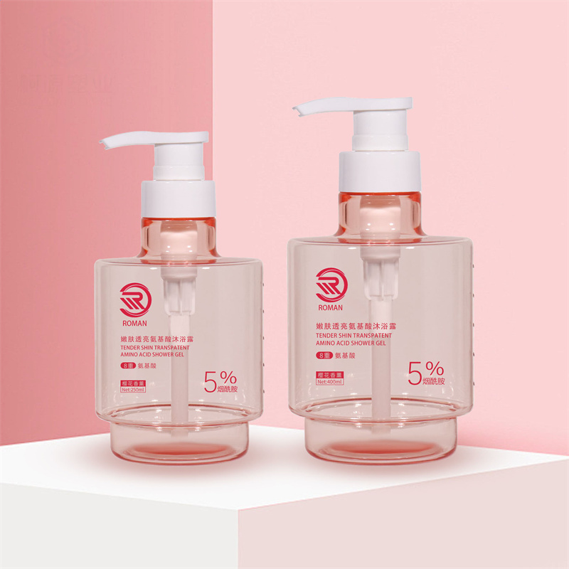 New Arrival Premium Pink 250ml 300ml 400ml Matt Átlátszó Üres Kerek Luxus Bőrápoló Testolajos Arcszérum Pumpa és Lotion Palack csomagolással