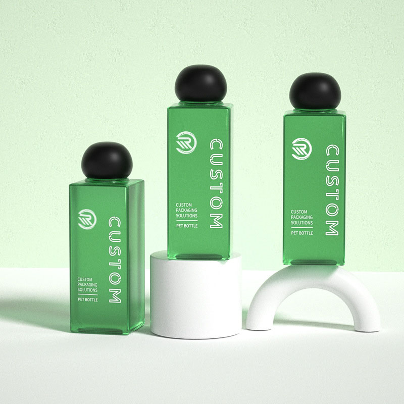 Prémium műanyag négyzet alakú, 200 ml-es 250 ml-es átlátszó, fagyos kozmetikai krémes palackok bőrápoló szérumhoz, prémium toner csomagoláshoz, golyós csavaros kupakkal