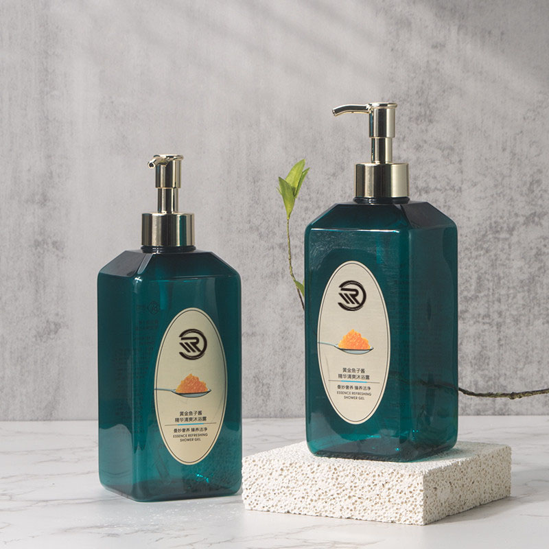 Private Label PET műanyag sötétzöld bőrápoló hidratáló testápoló hajápoló sampon adagoló flakon tartály 550 ml